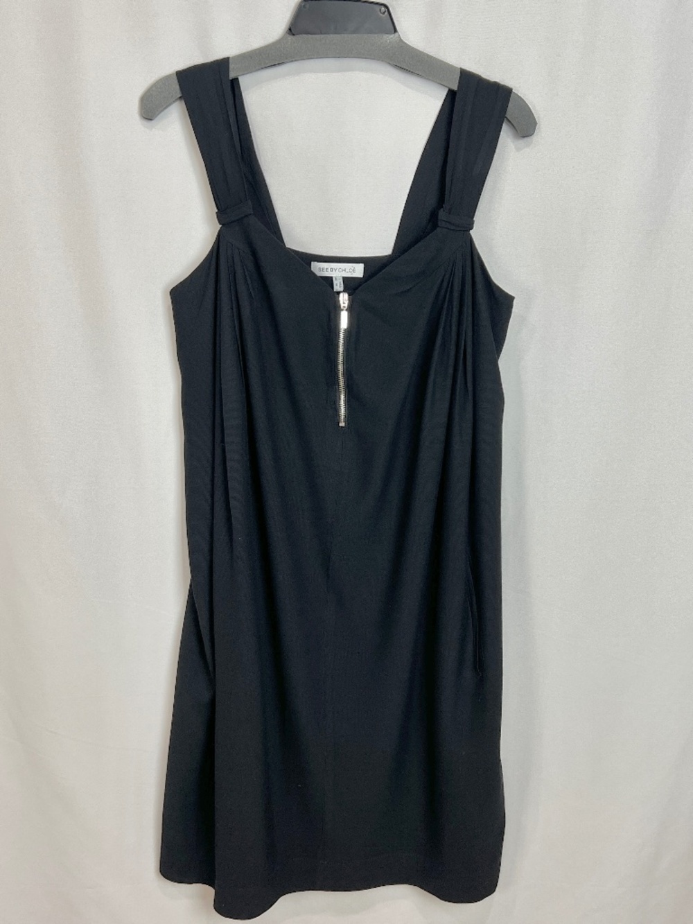 See By Chloe Front Zip Back Tie Details Black Casual Sleeveless Dress Size 10 US